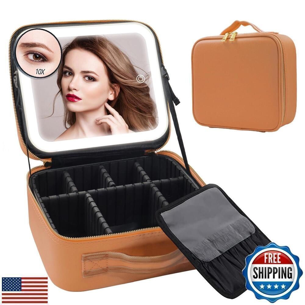 Travel Makeup Bag Cosmetic Bag Make Up Organizer Bag With Large Lighted Mirror